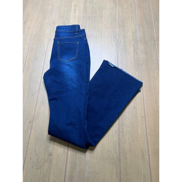 Vintage Look blue high-rise distressed flare Flamingo Distressed Jeans Sz 25x30 - Picture 11 of 12